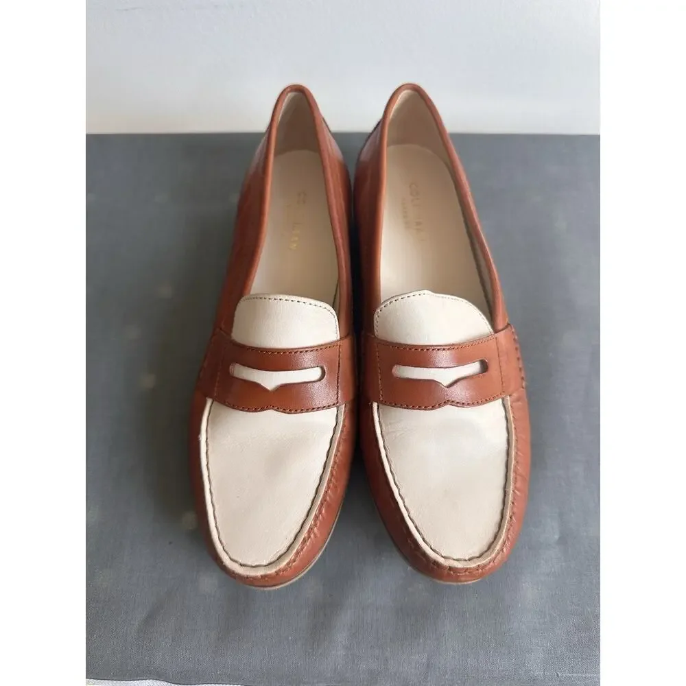 Cole Haan Women’s 7.5B Two Tone Loafer Slip On Cream Brown Faux Leather Upper